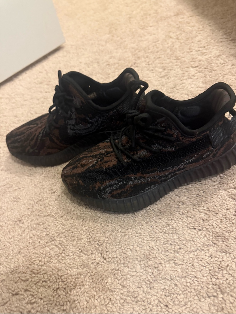 Yeezy Boost Black and Brown Patterned Athletic Sneakers